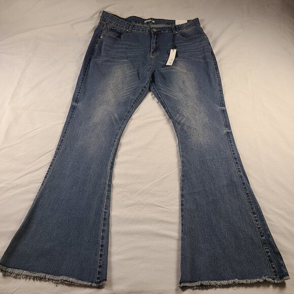 Kreamy Women's 2X Pants Flared Leg Opening Jeans Blue - Picture 1 of 10